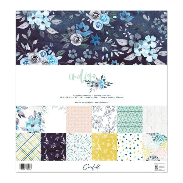 Bloc de 24 papeles 12"x12" INDIGO